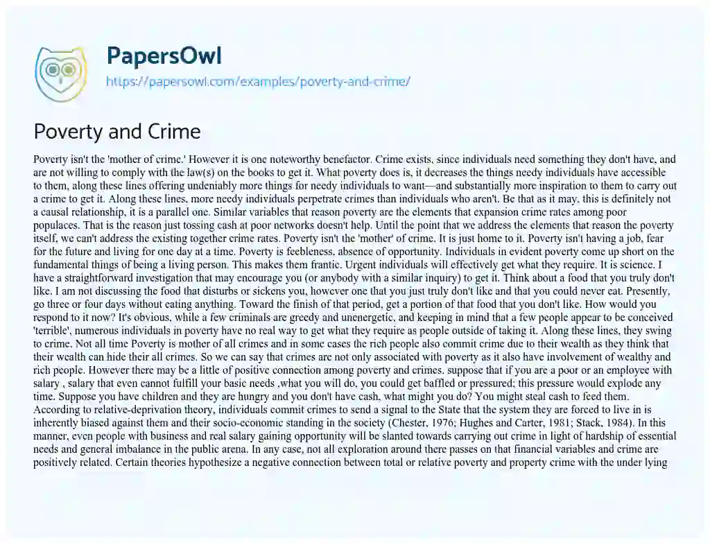 Essay on Poverty and Crime