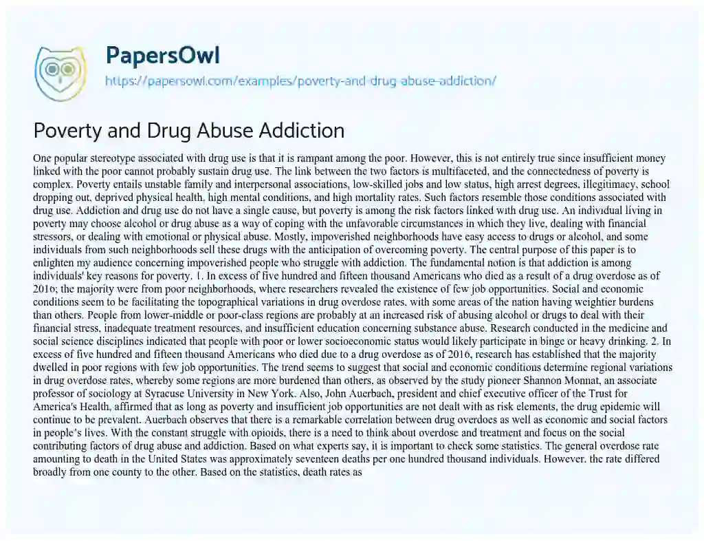Essay on Poverty and Drug Abuse Addiction
