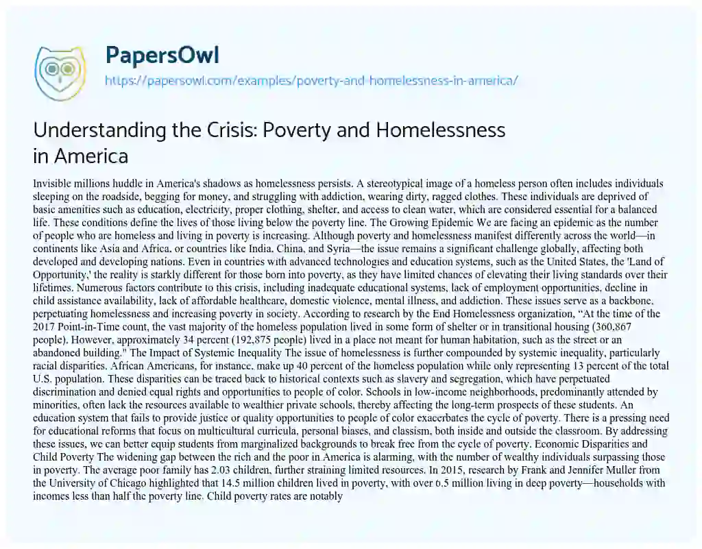 research paper on poverty and homelessness