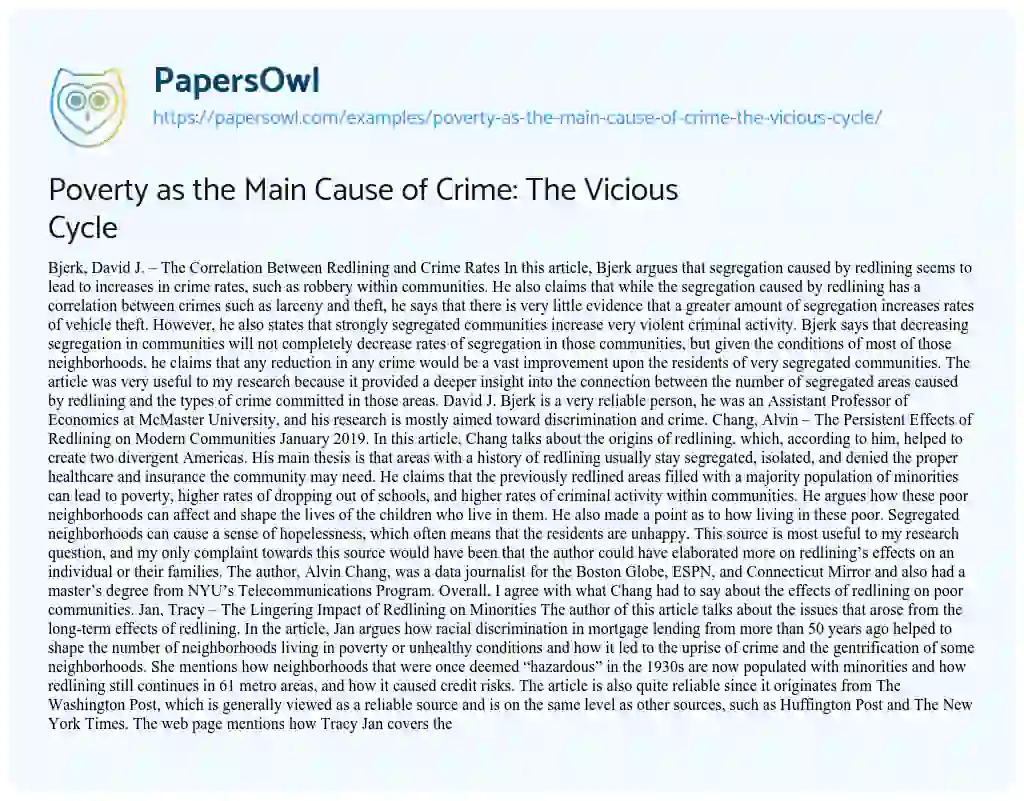 Essay on Poverty as the Main Cause of Crime: the Vicious Cycle