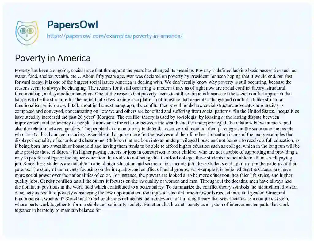 Essay on Poverty in America
