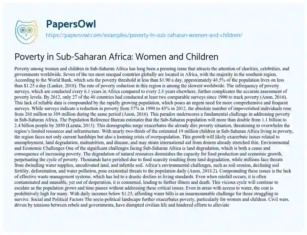 Essay on Poverty in Sub-Saharan Women and Children