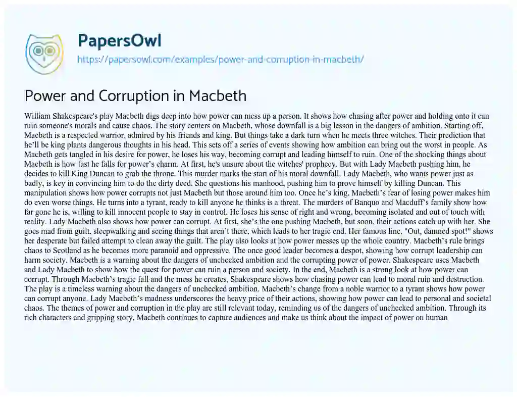 Essay on Power and Corruption in Macbeth