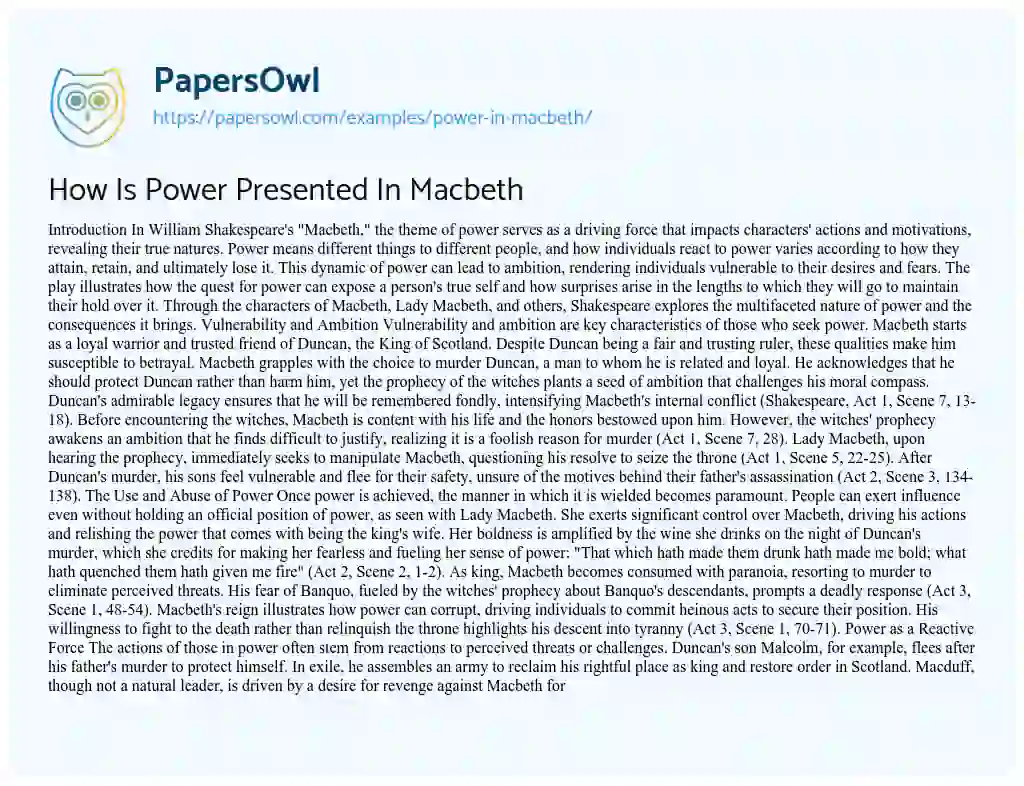 Essay on Power in Macbeth