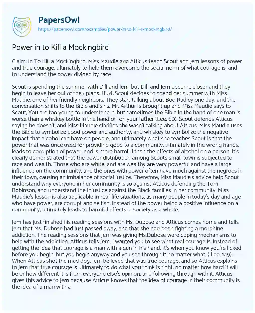 Essay on Power in to Kill a Mockingbird