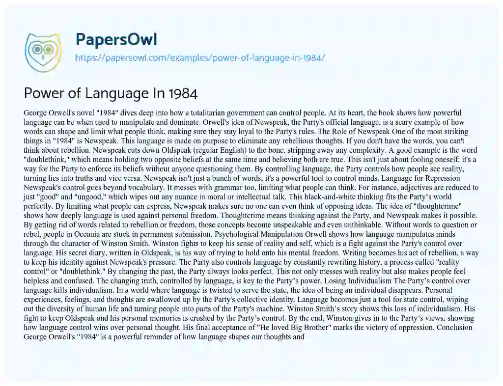 Essay on Power of Language in 1984