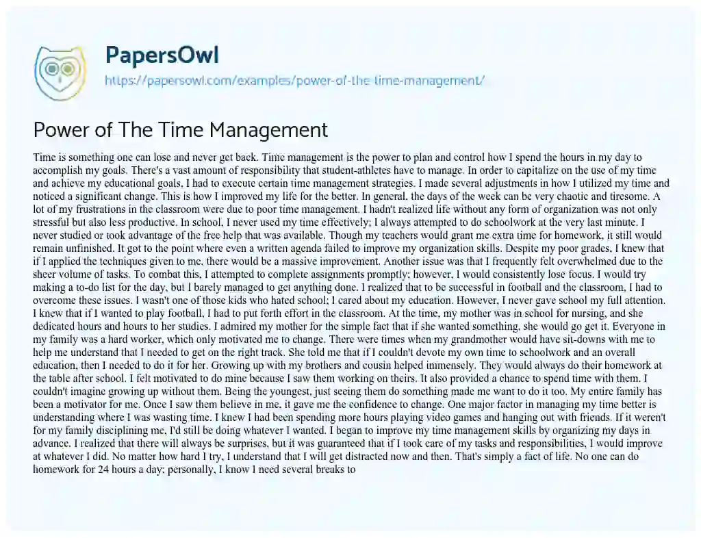 Essay on Power of the Time Management