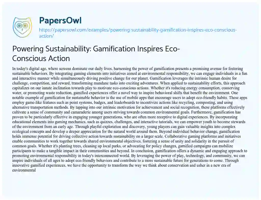 Essay on Powering Sustainability: Gamification Inspires Eco-Conscious Action