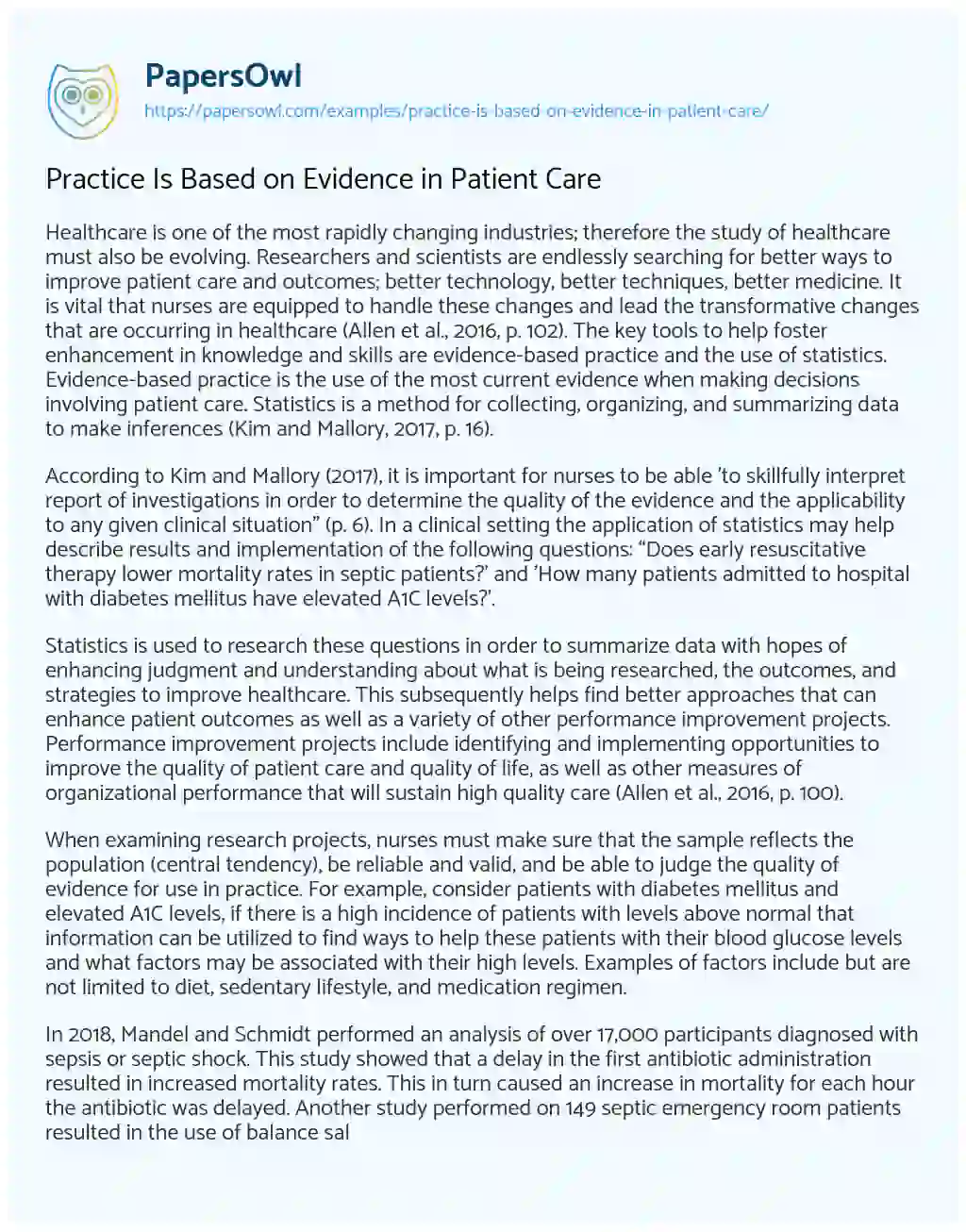 Essay on Practice is Based on Evidence in Patient Care