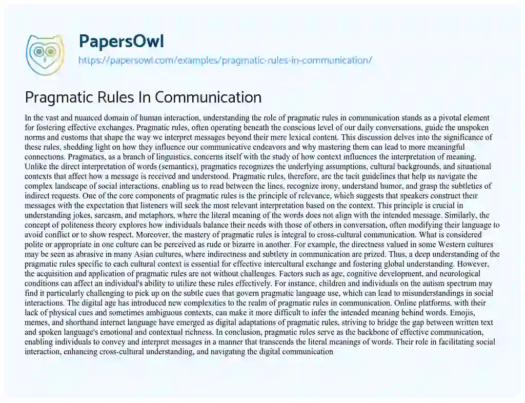 Essay on Pragmatic Rules in Communication