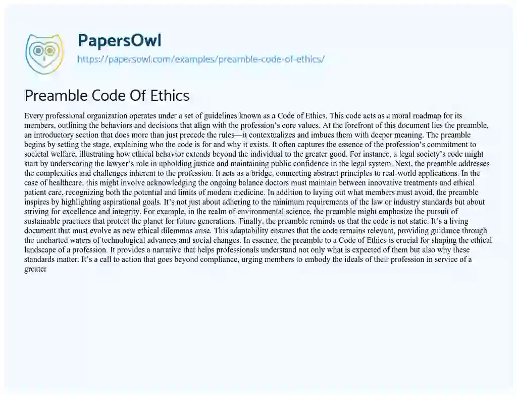 Essay on Preamble Code of Ethics