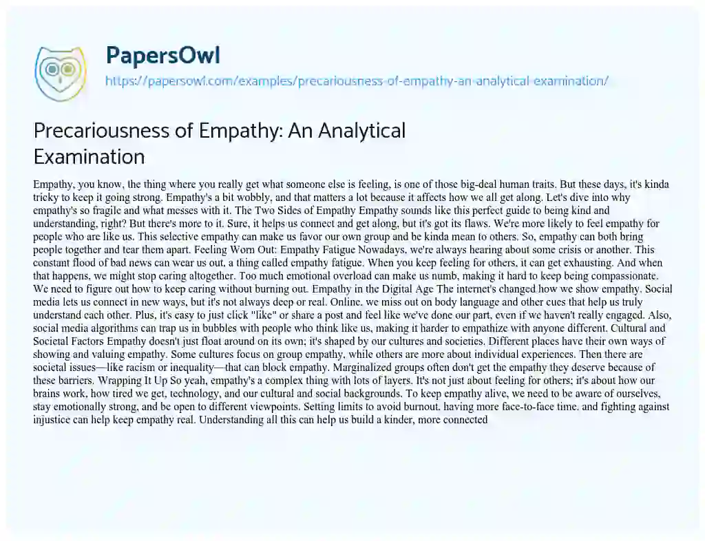 Essay on Precariousness of Empathy: an Analytical Examination