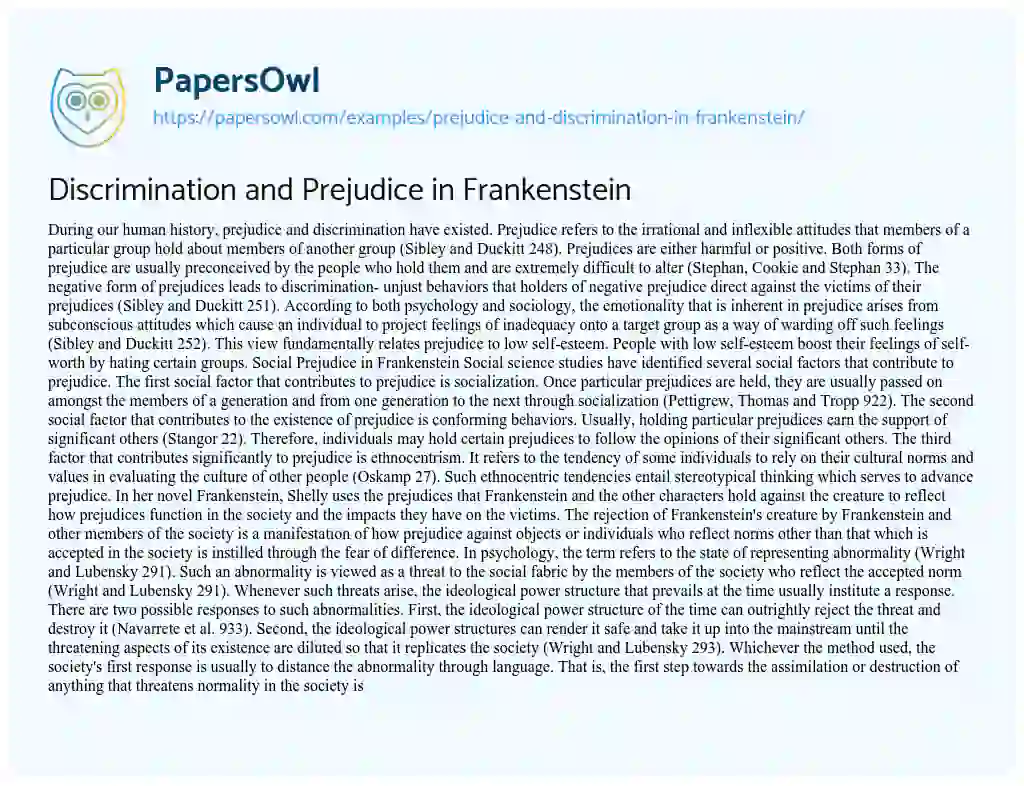 Essay on Discrimination and Prejudice in Frankenstein
