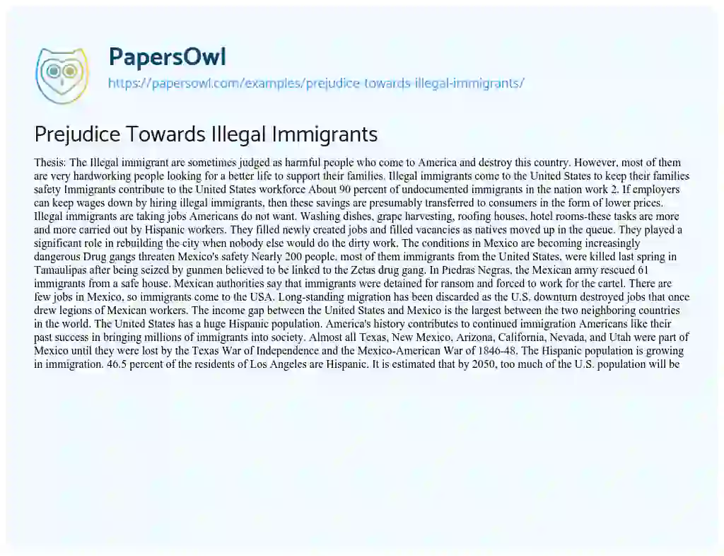Essay on Prejudice Towards Illegal Immigrants