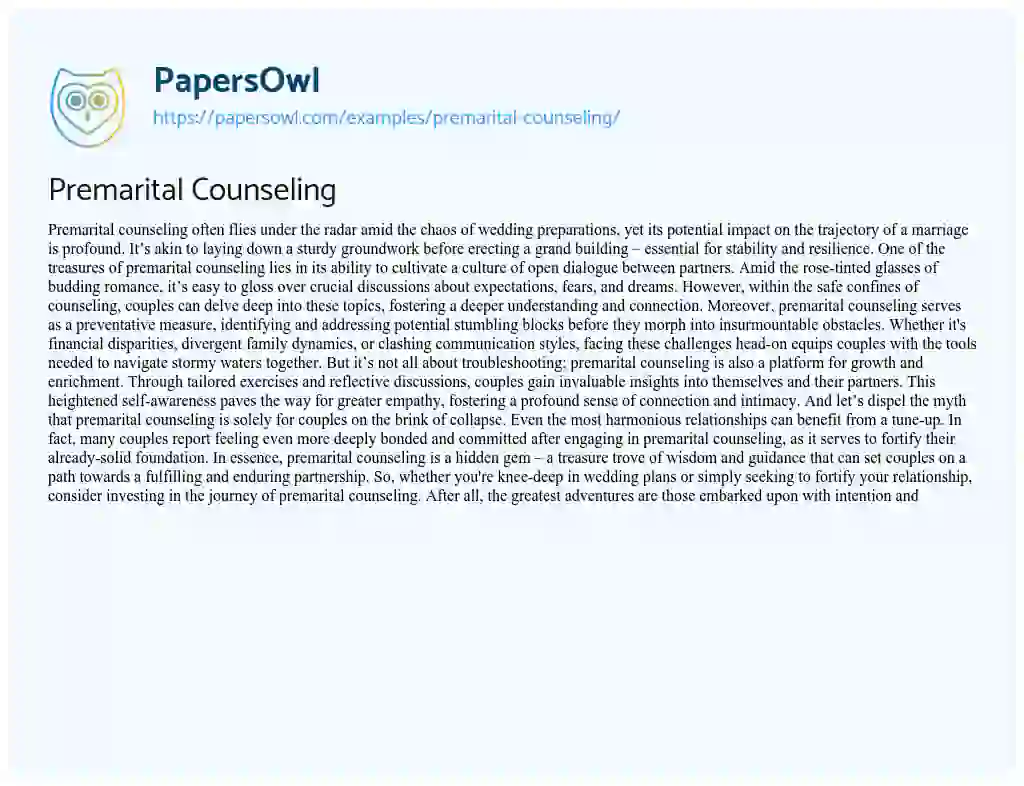 Essay on Premarital Counseling