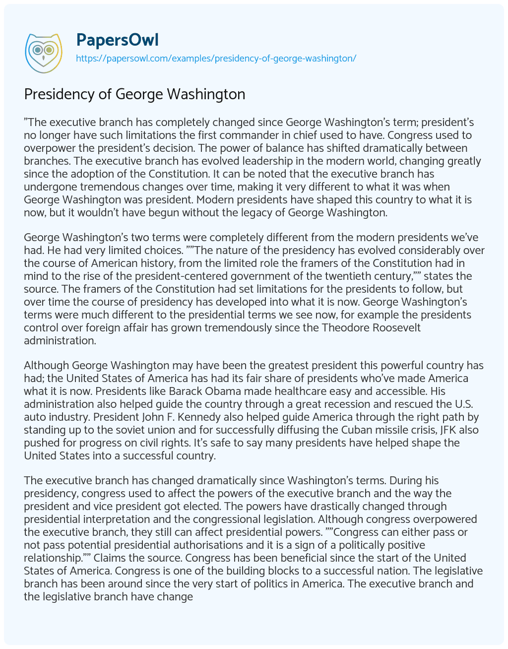 Presidency of George Washington Presidency of George Washington essay