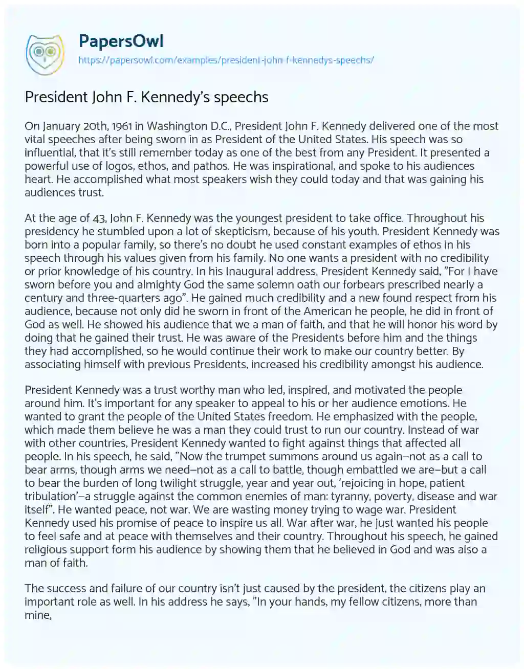 Essay on President John F. Kennedy’s Speechs