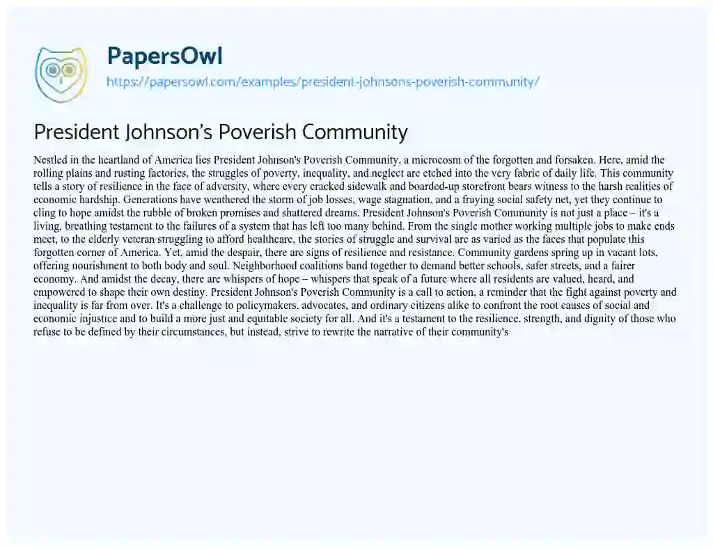 Essay on President Johnson’s Poverish Community