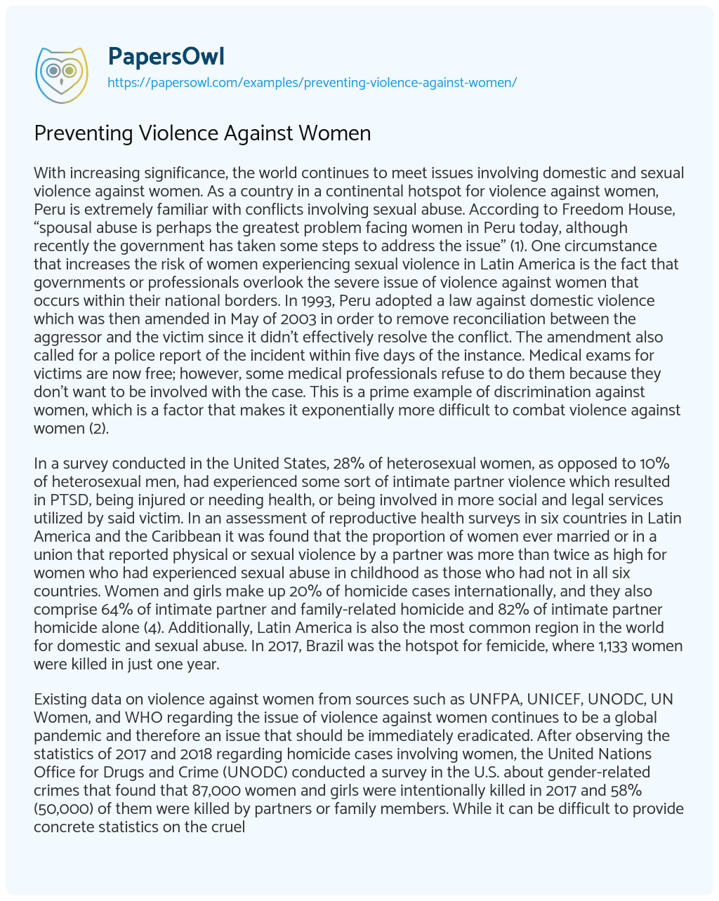 Preventing Violence against Women essay