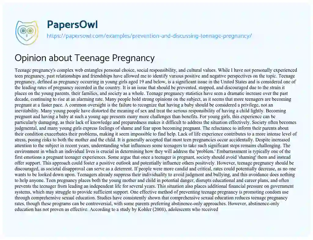 Essay on Prevention and Discussing Teenage Pregnancy