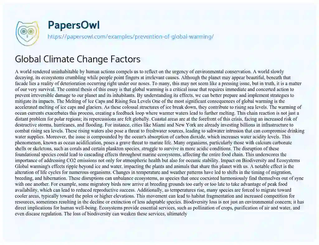 Essay on Prevention of Global Warming