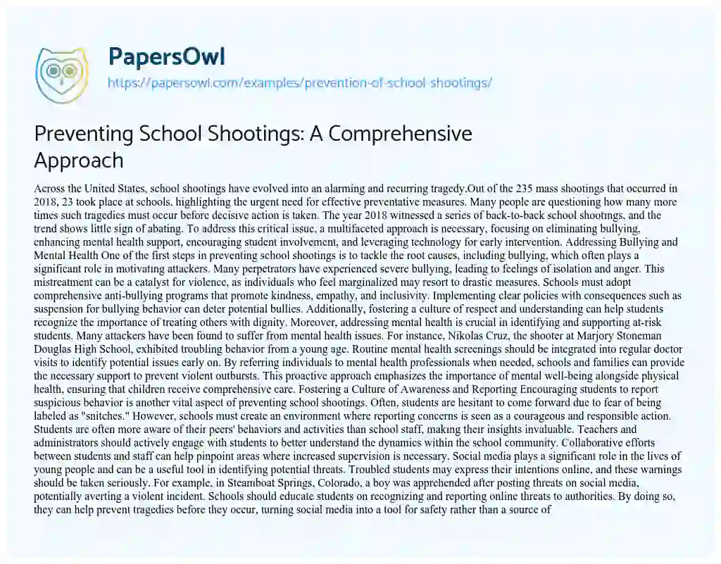 Essay on Prevention of School Shootings