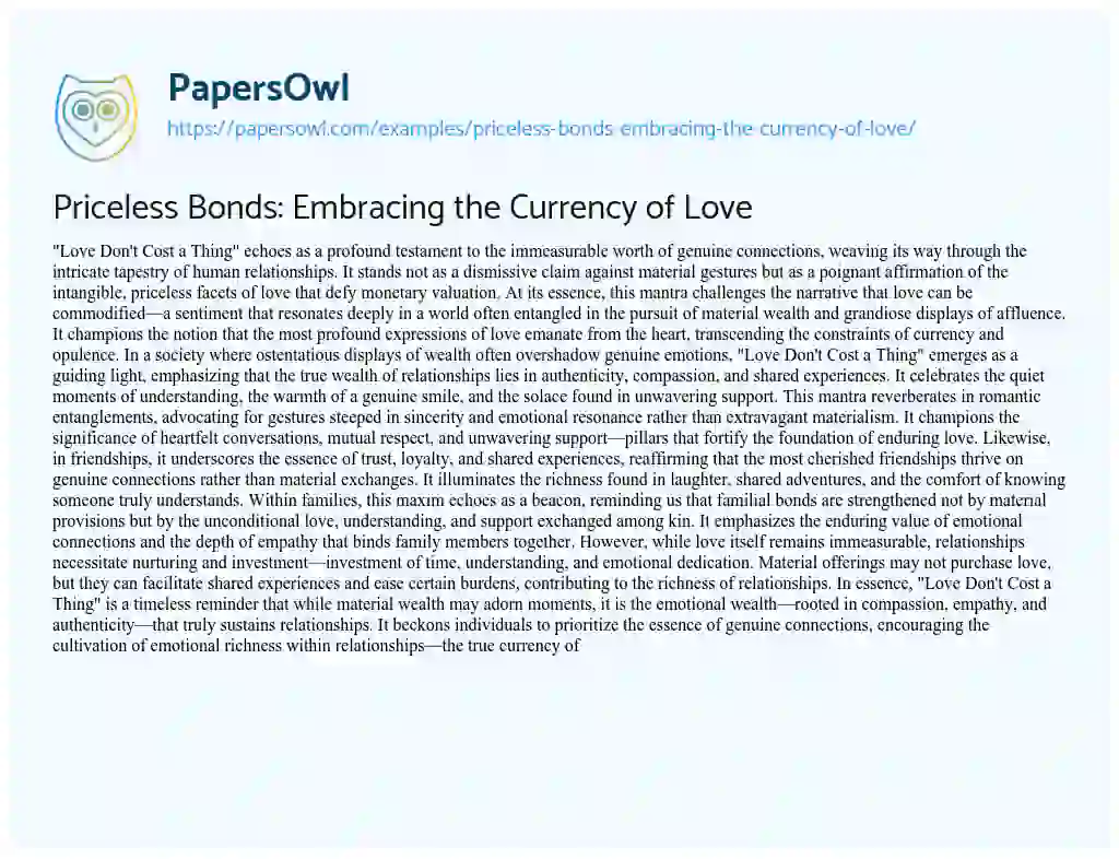 Essay on Priceless Bonds: Embracing the Currency of Love