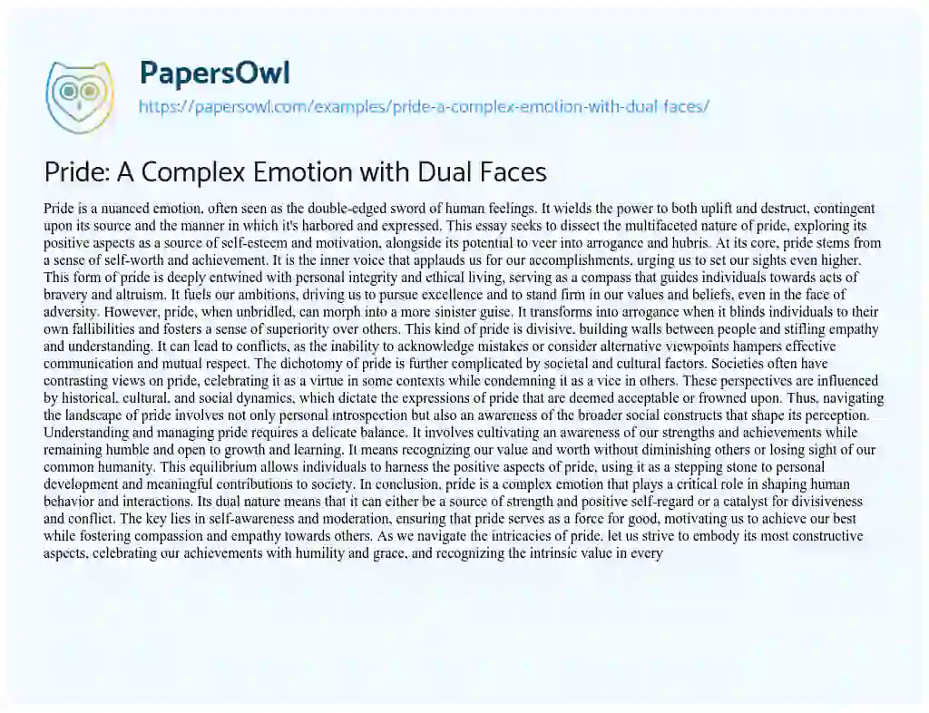 Essay on Pride: a Complex Emotion with Dual Faces