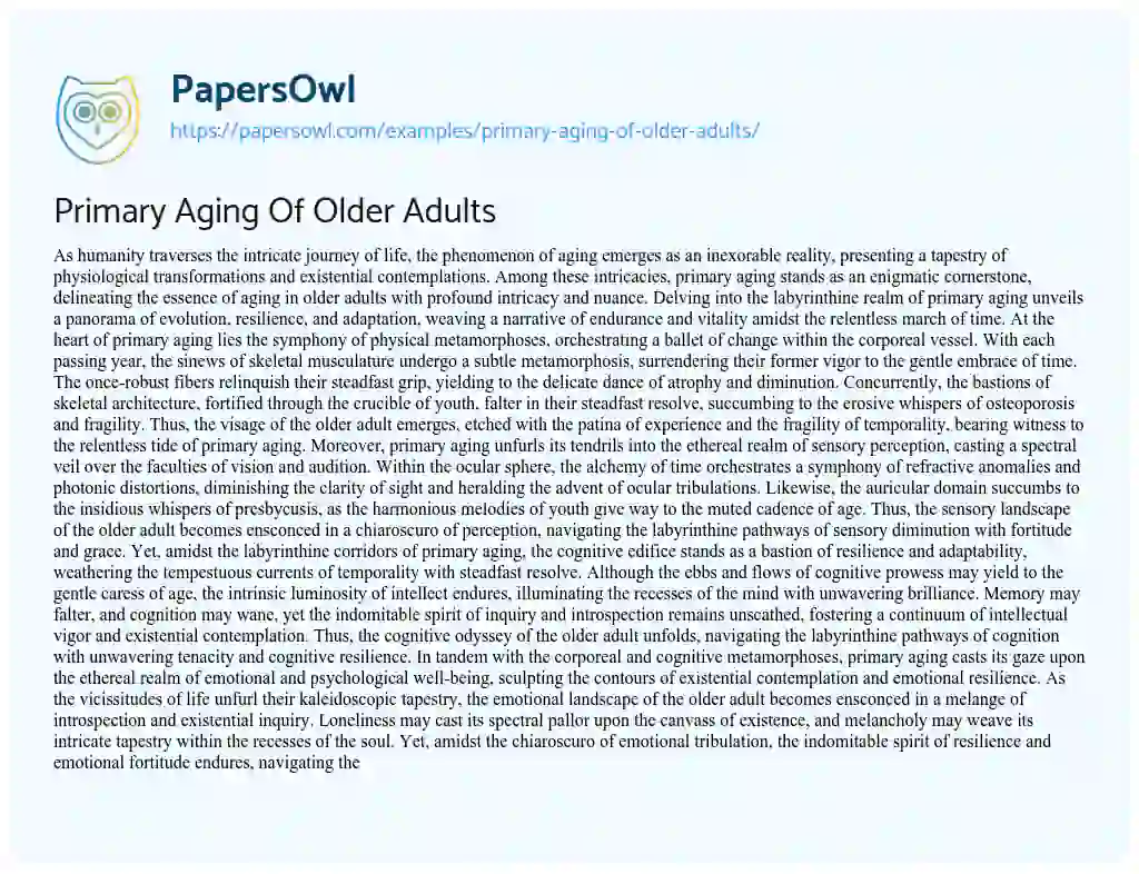 Essay on Primary Aging of Older Adults
