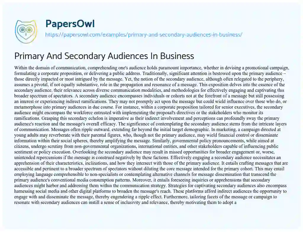 Essay on Primary and Secondary Audiences in Business