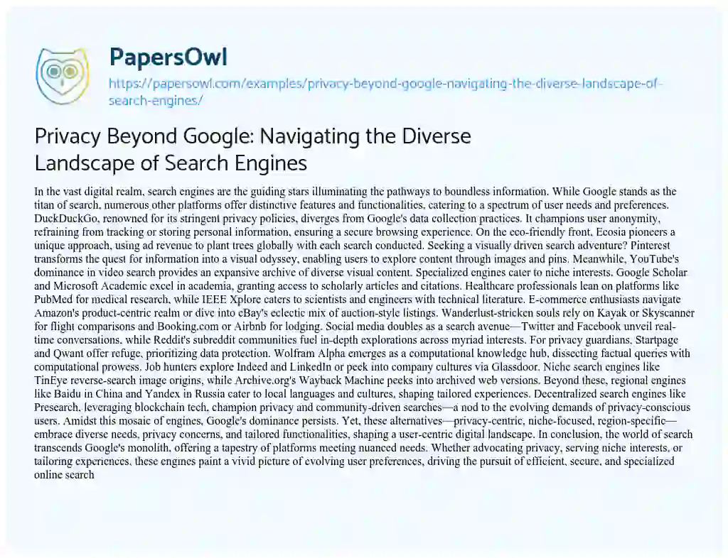 Essay on Privacy Beyond Google: Navigating the Diverse Landscape of Search Engines