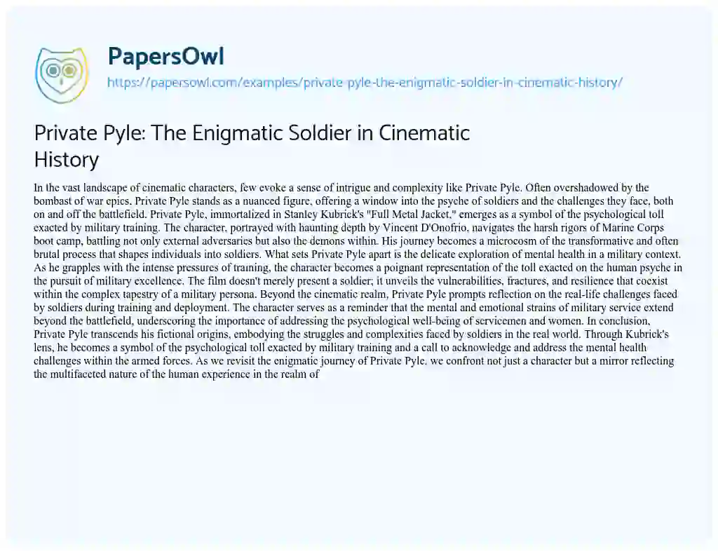 Essay on Private Pyle: the Enigmatic Soldier in Cinematic History