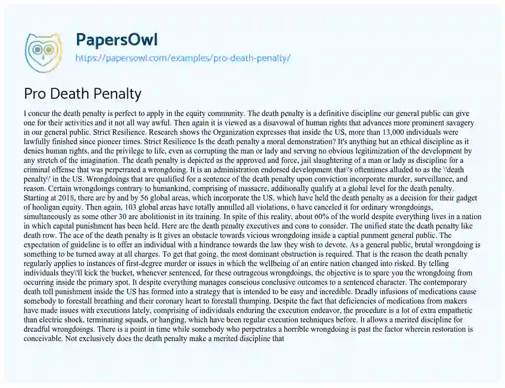 Essay on Pro Death Penalty