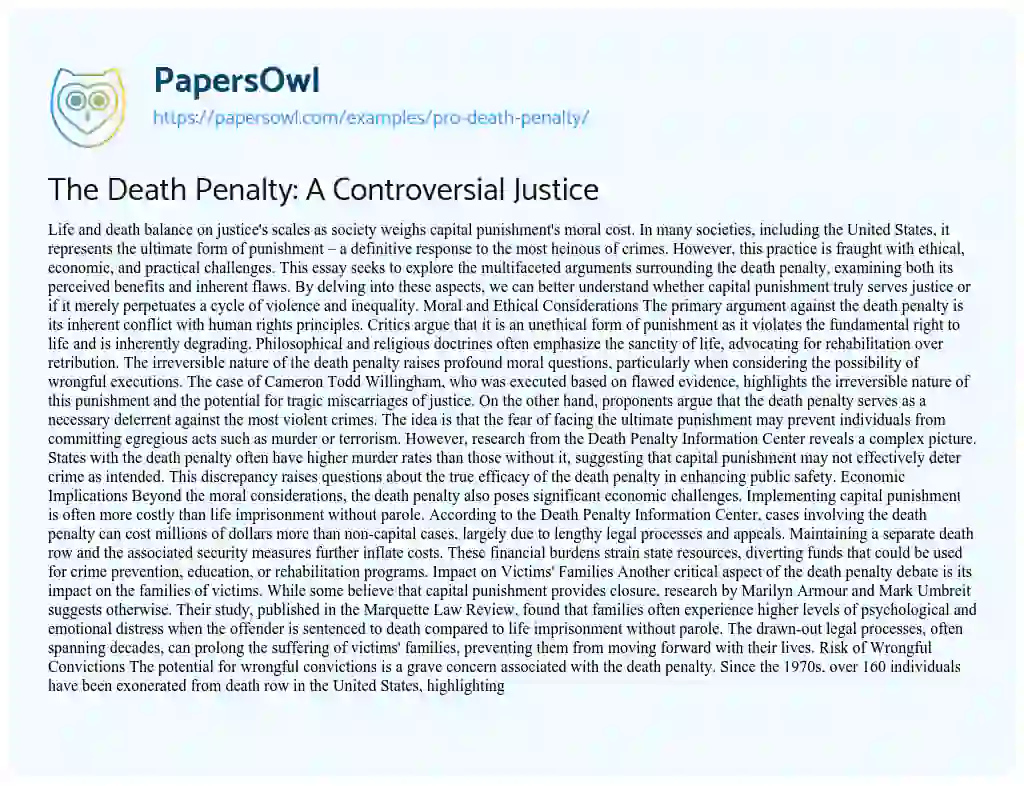 Essay on Pro Death Penalty