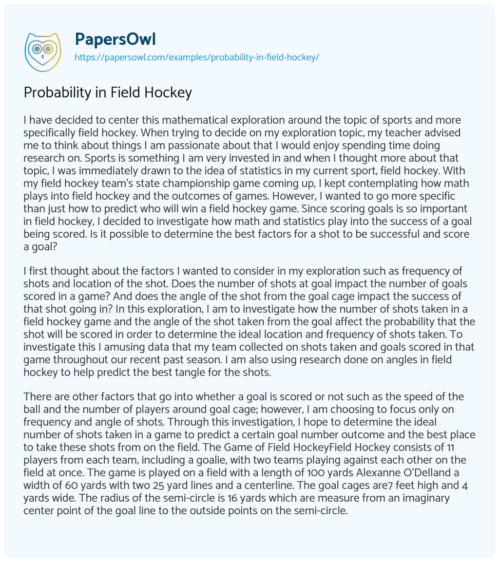 Essay on Probability in Field Hockey