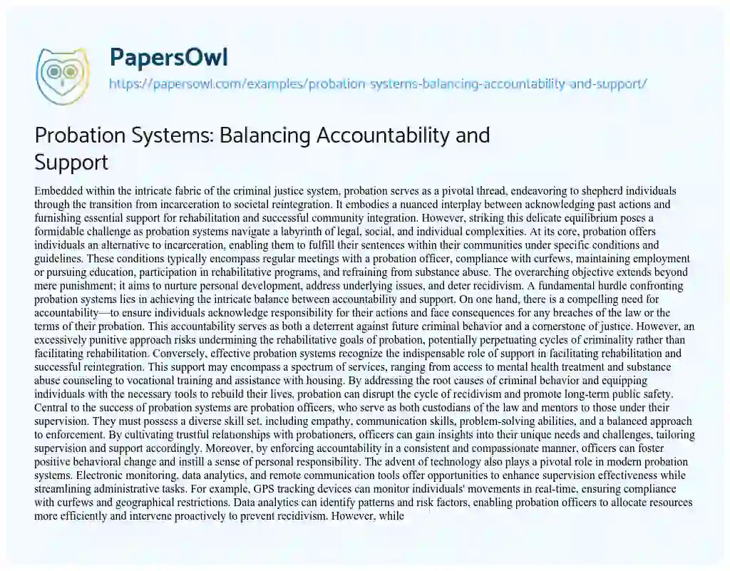 Essay on Probation Systems: Balancing Accountability and Support