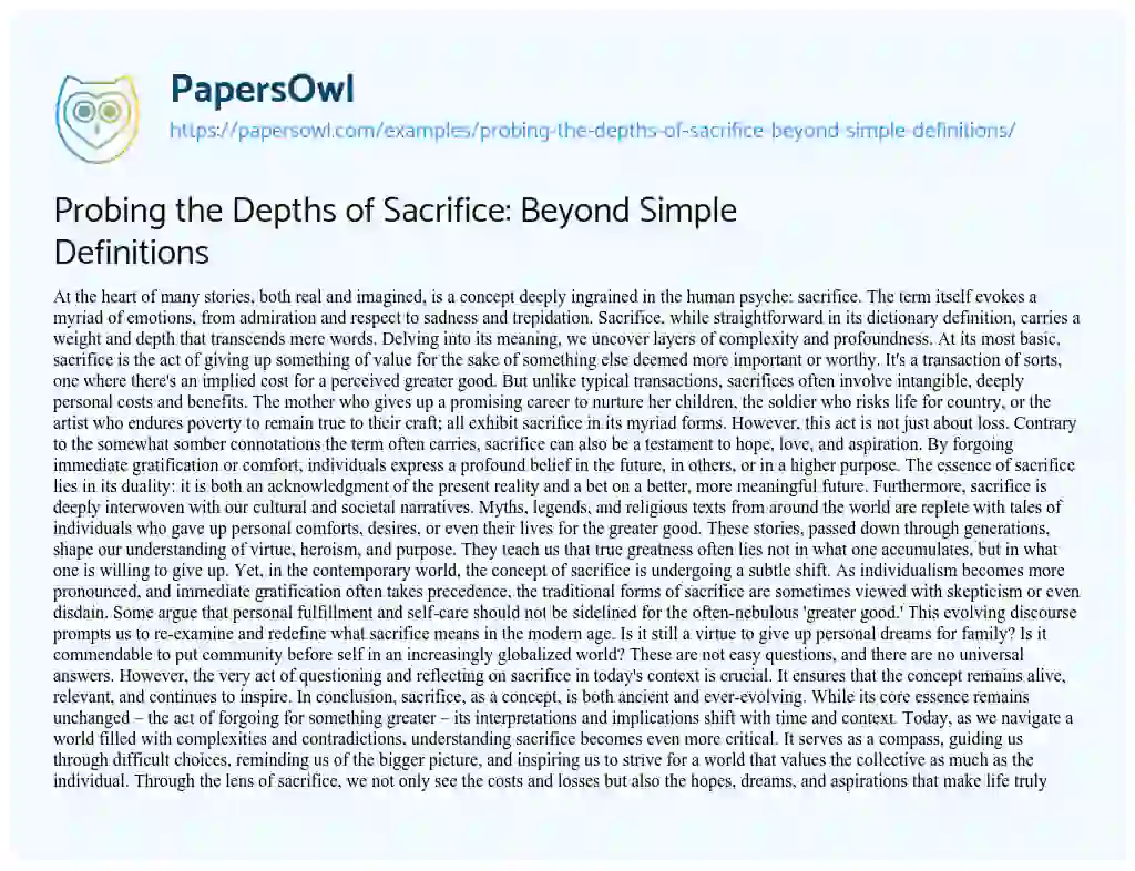 Essay on Probing the Depths of Sacrifice: Beyond Simple Definitions