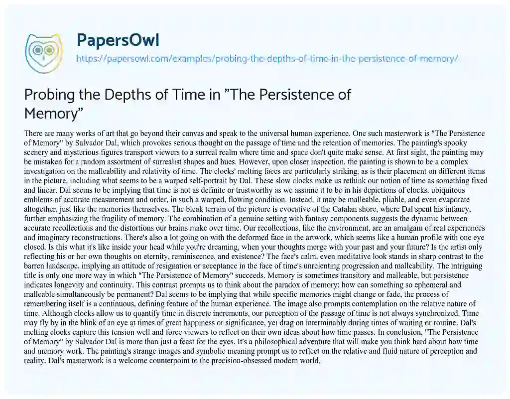 Essay on Probing the Depths of Time in “The Persistence of Memory”