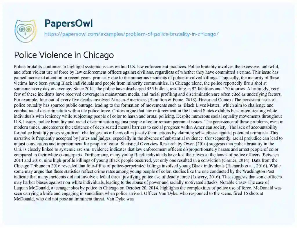 Essay on Problem of Police Brutality in Chicago