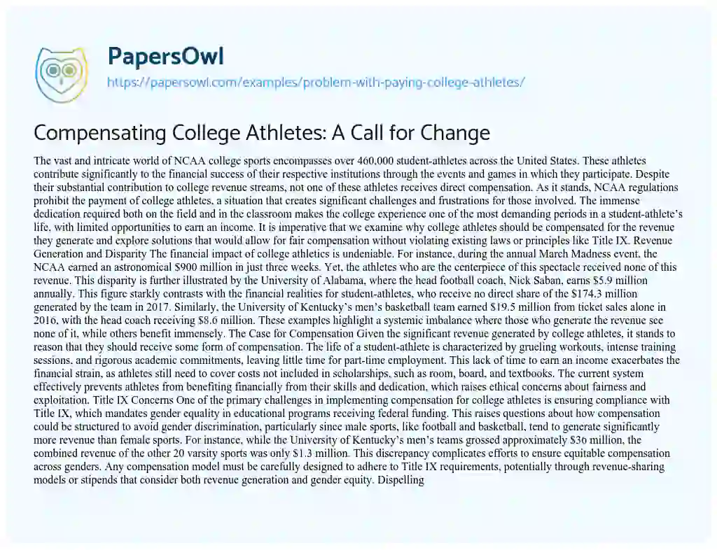 Essay on Problem with Paying College Athletes