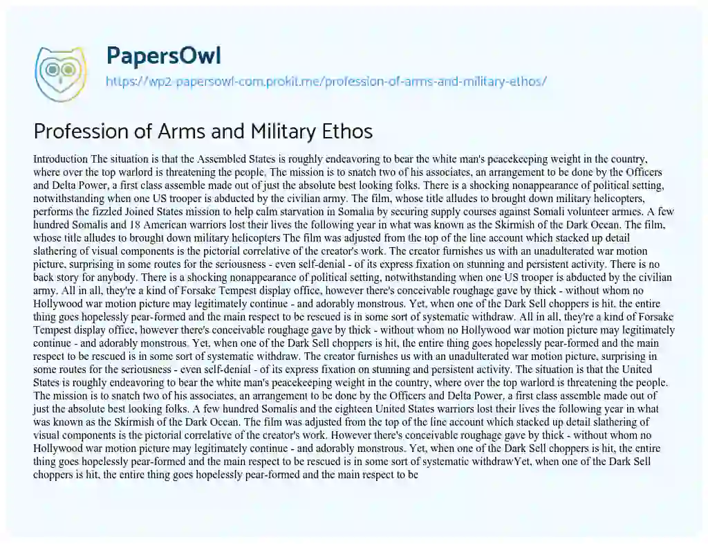 Essay on Profession of Arms and Military Ethos