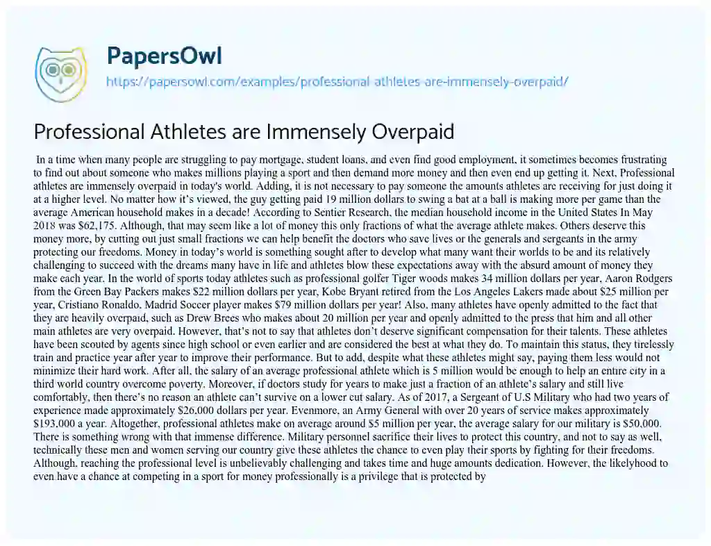 Essay on Professional Athletes are Immensely Overpaid