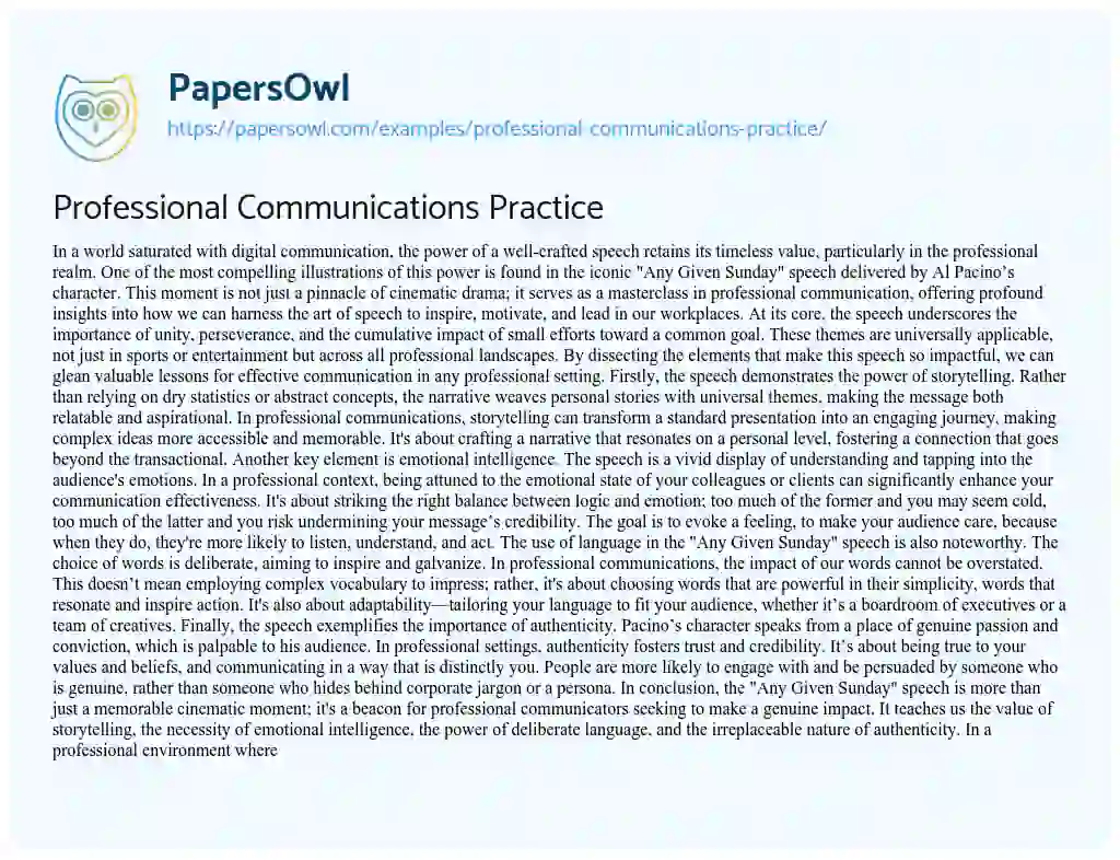 Essay on Professional Communications Practice