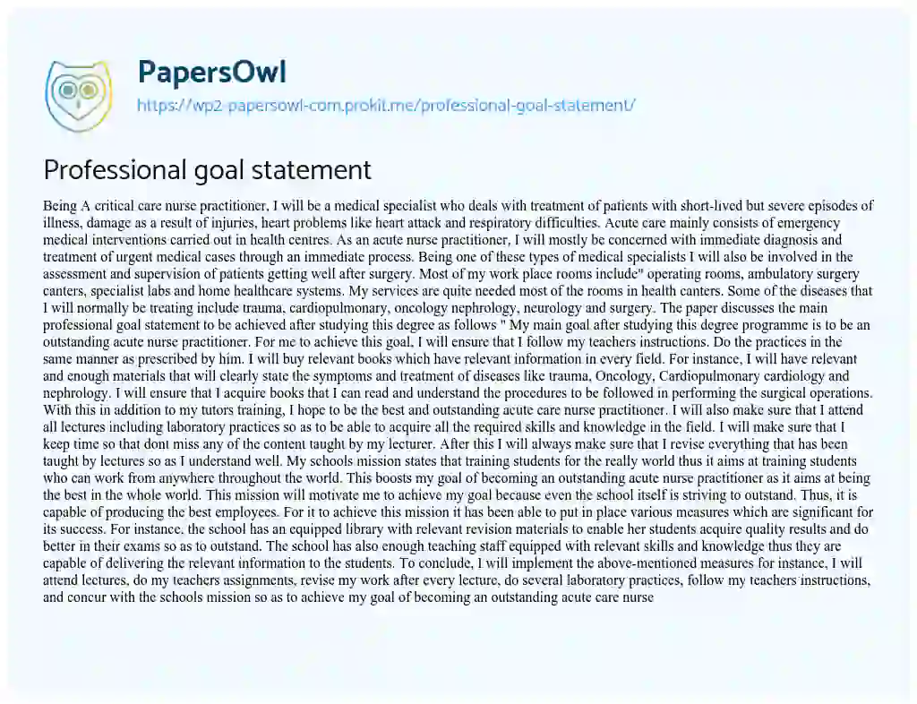Essay on Professional Goal Statement