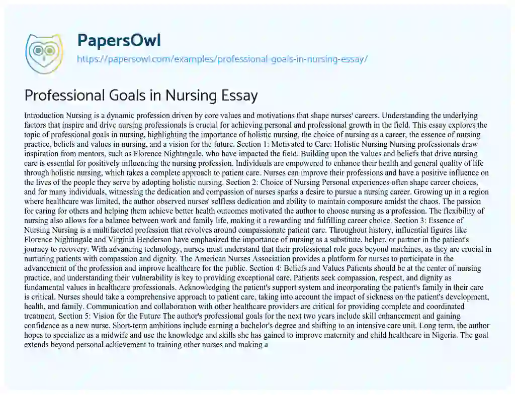 Essay on Professional Goals in Nursing Essay