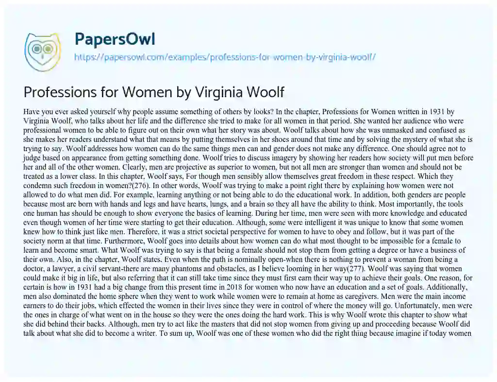 Essay on Professions for Women by Virginia Woolf