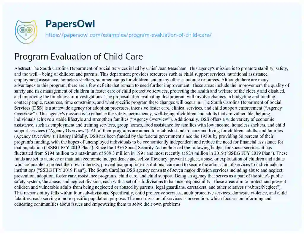 Essay on Program Evaluation of Child Care