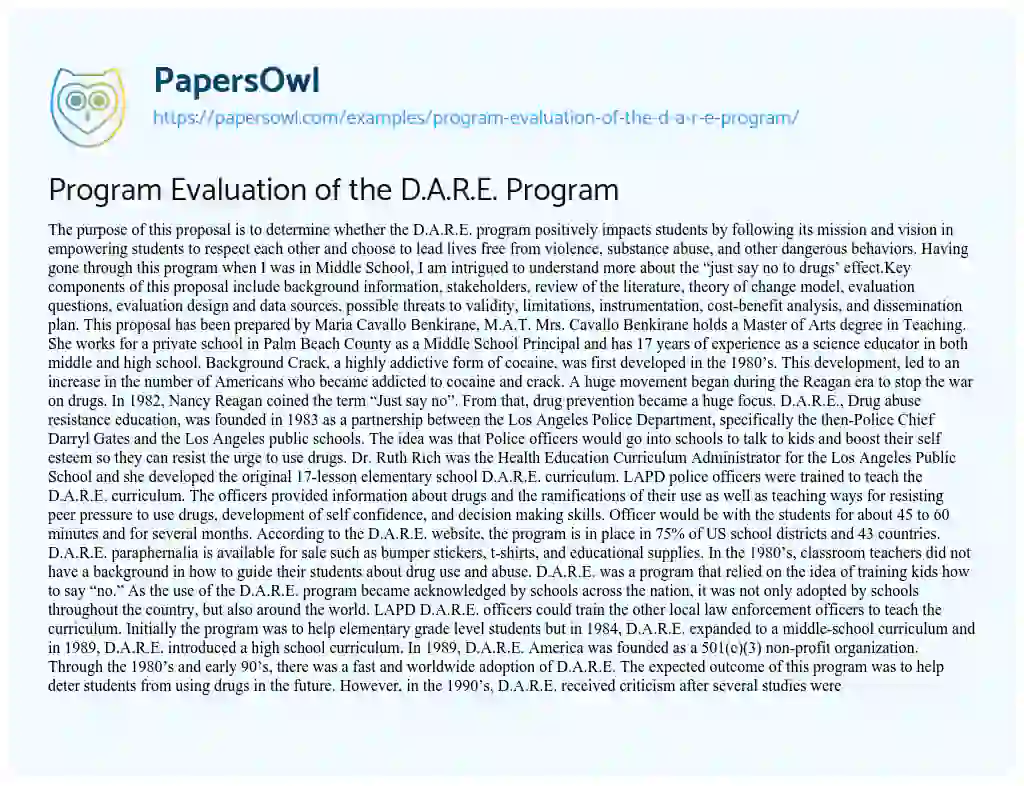 Essay on Program Evaluation of the D.A.R.E. Program