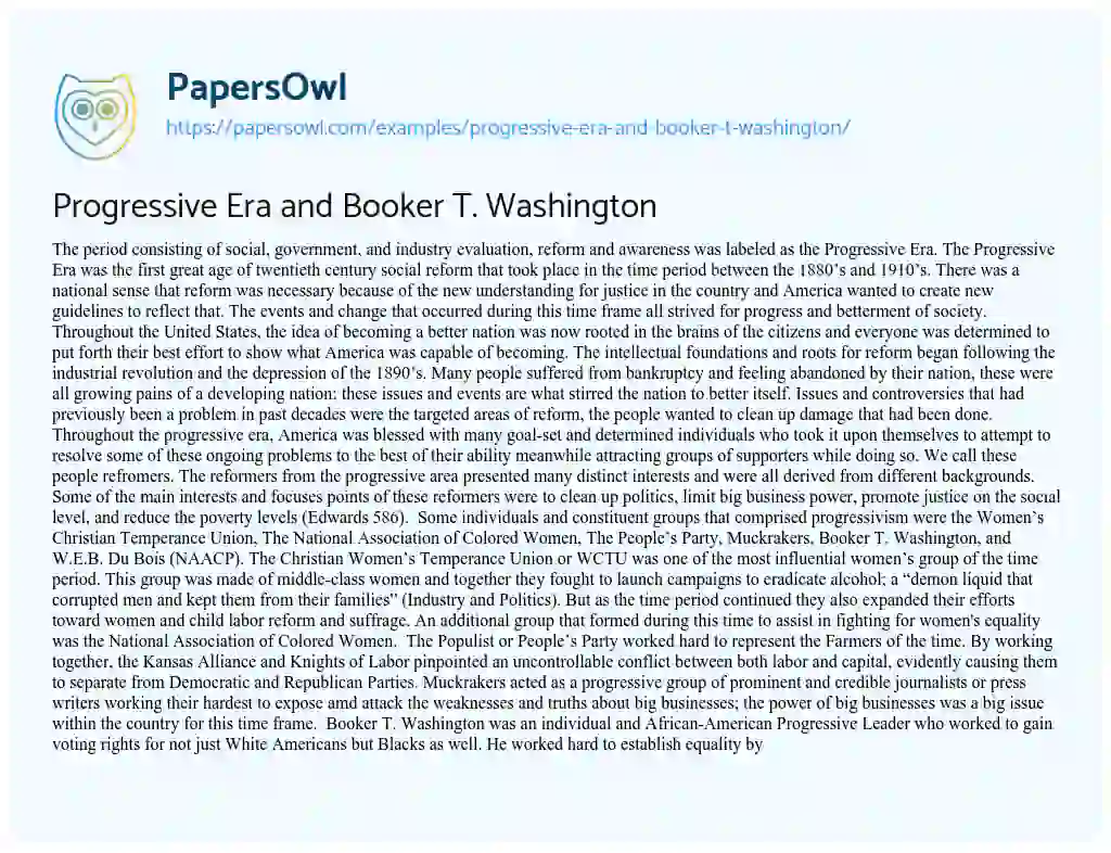 Progressive Era and Booker T. Washington essay