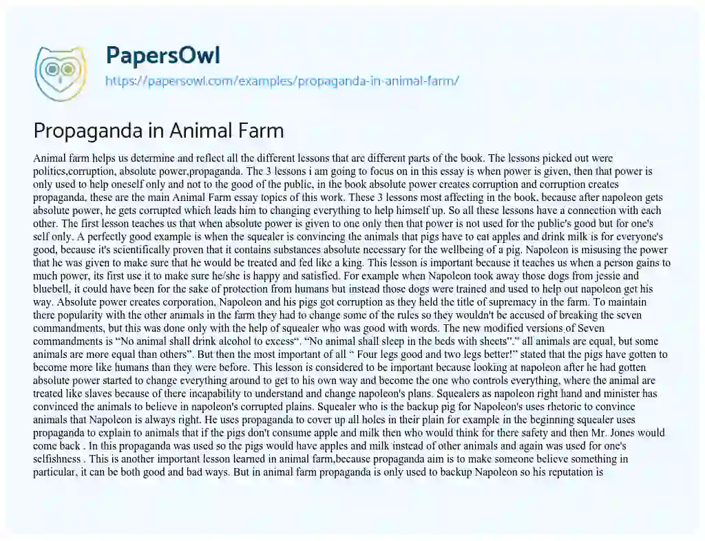 Essay on Propaganda in Animal Farm
